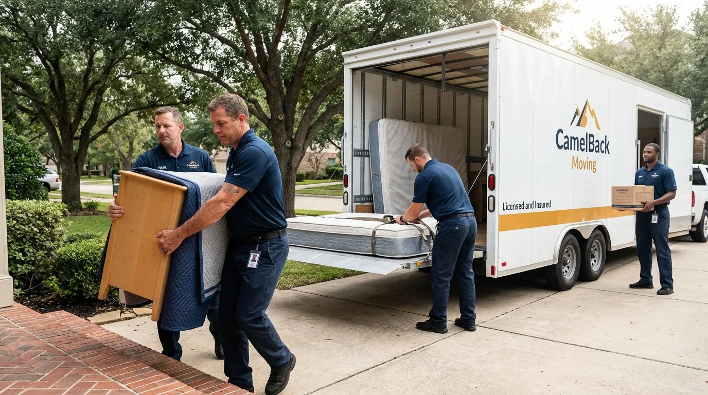 Crew loading residential truck for cross-state move from Edwardsville, IL