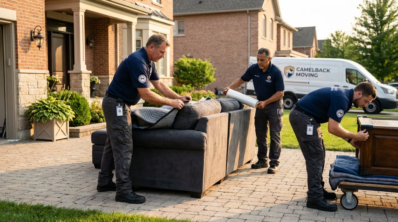 Large estate moving crew wrapping furniture in Edwardsville, IL