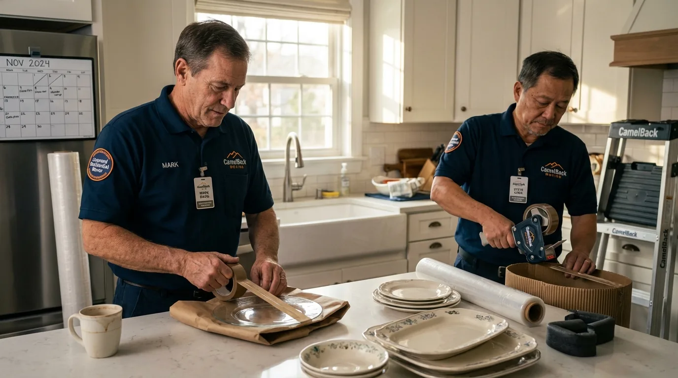 Professional crew packing kitchen dishware in Edwardsville, IL